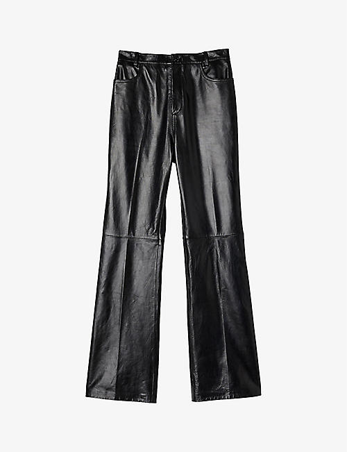SANDRO: Dumont flared high-rise leather trousers