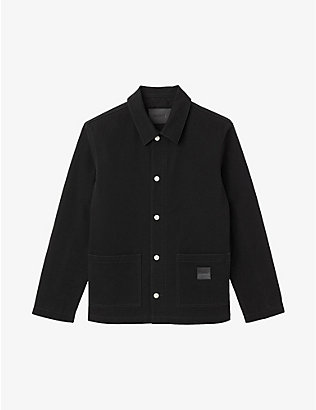 SANDRO: Logo-patch double-pocket organic-cotton worker jacket