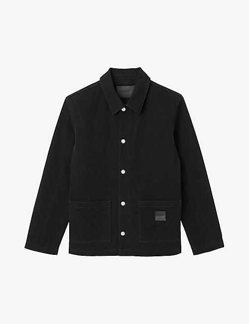SANDRO: Logo-patch double-pocket organic-cotton worker jacket