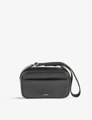 Sandro Logo-embossed Leather Mini Bag In Noir / Gris