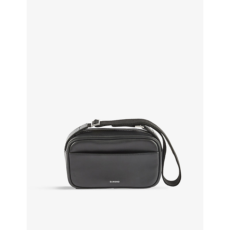 Sandro Logo-embossed Leather Mini Bag In Noir / Gris