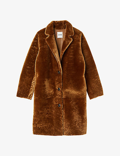 SANDRO: Sticky single-breasted shearling coat