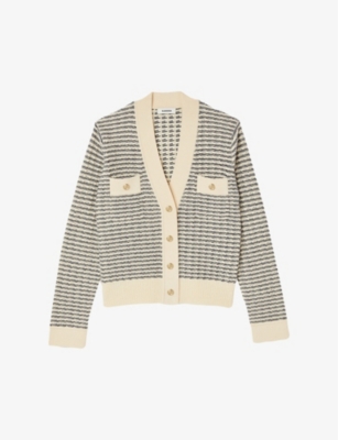 SANDRO: Striped V-neck wool-blend cardigan