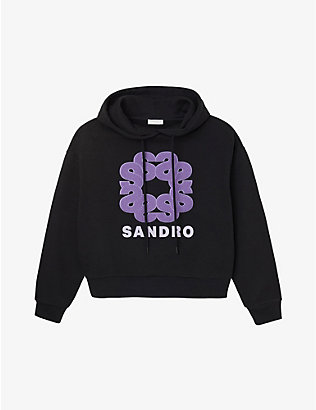 SANDRO: Liberty brand-appliqué cotton-blend jersey hoody