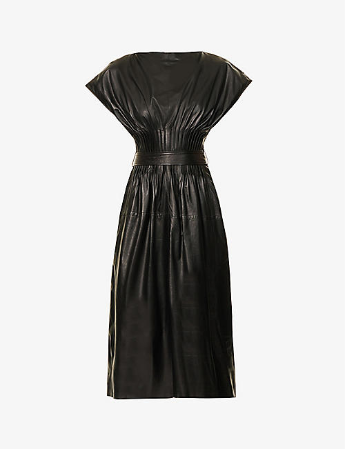 PROENZA SCHOULER: Boat-neck belted leather midi dress