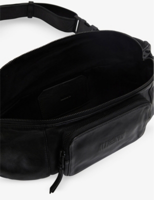 Shop Allsaints Men's Black Oppose Logo-debossed Leather Belt Bag