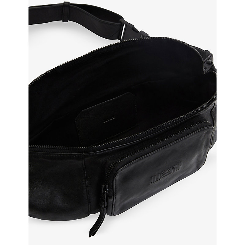 Shop Allsaints Men's Black Oppose Logo-debossed Leather Belt Bag