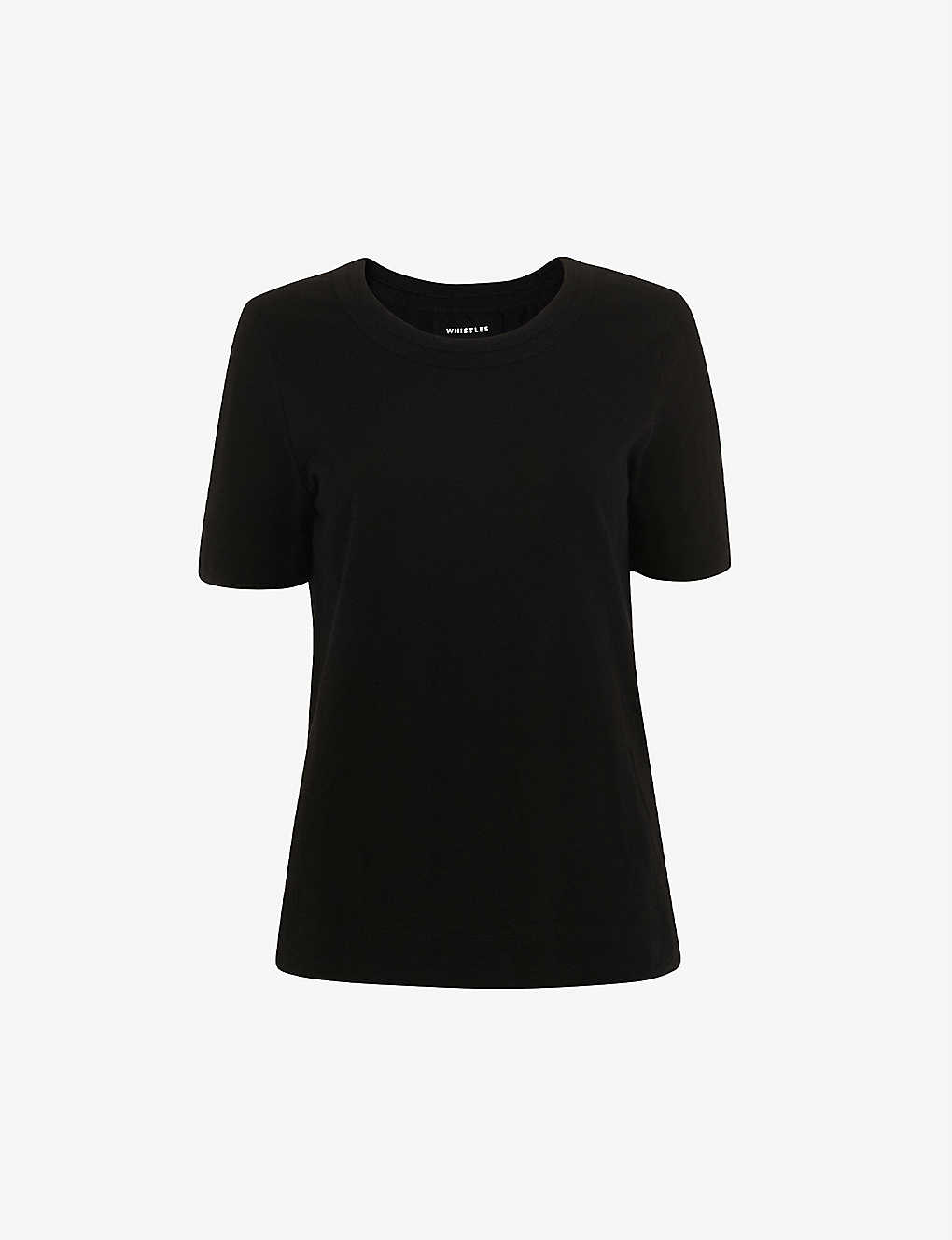 Whistles Womens Black Rosa Double-trim Cotton T-shirt