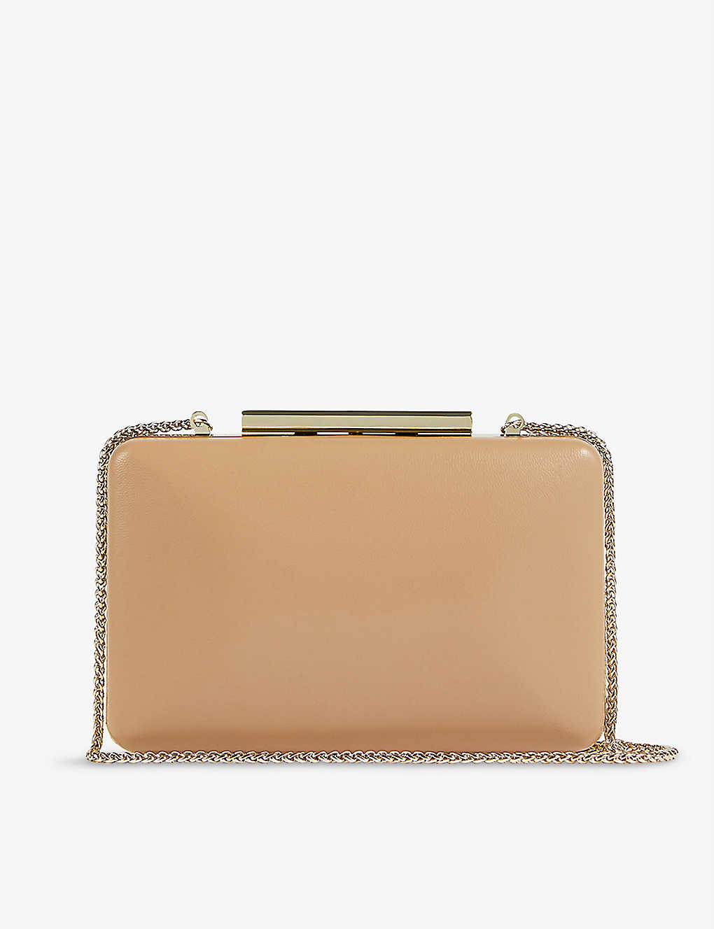 Lk Bennett Dotty Gold-toned Hardware Patent-leather Clutch In Bei-trench