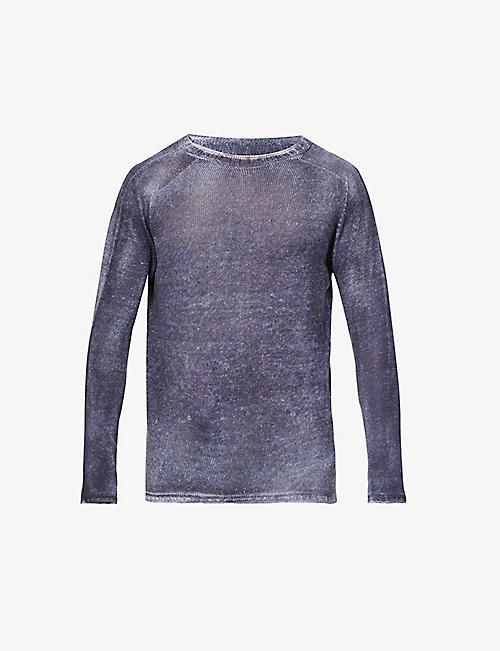 120% LINO: Faded-wash crewneck regular-fit linen jumper