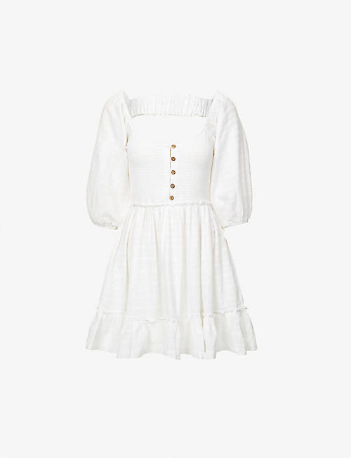 FREE PEOPLE: Summer Picnic shirred-bodice cotton mini dress