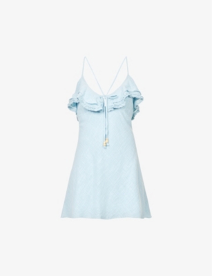 Free People Love Forever Ruffle-trim Cotton Mini Dress In Light Blue
