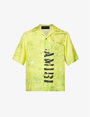 AMIRI: Abstract-patterned brand-print relaxed-fit silk shirt