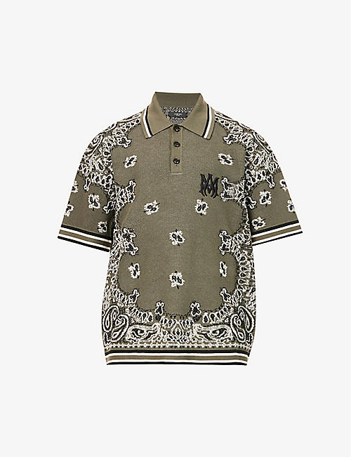 AMIRI: Bandana-print relaxed-fit cotton and cashmere-blend polo shirt