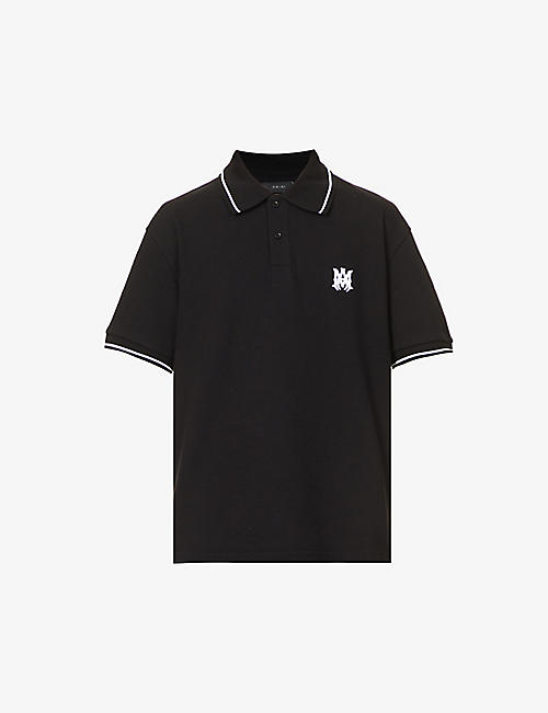 AMIRI: Solid brand-embroidered boxy-fit cotton-piqué polo shirt