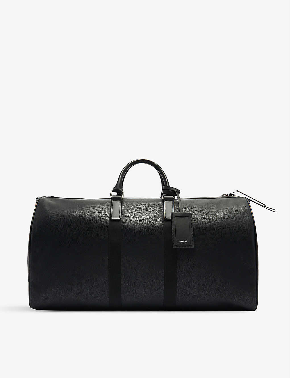 Sandro Logo-embossed Grained Leather Weekend Bag In Noir / Gris