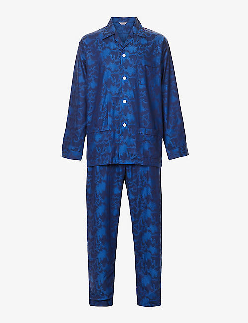 DEREK ROSE: Paris graphic-print cotton-poplin pyjama set