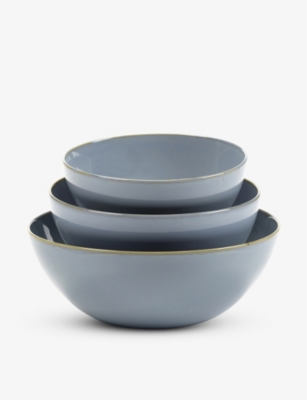 Serax Anita Le Grelle Terres De Rêves Apero Stoneware Bowls Set Of Three In Blue