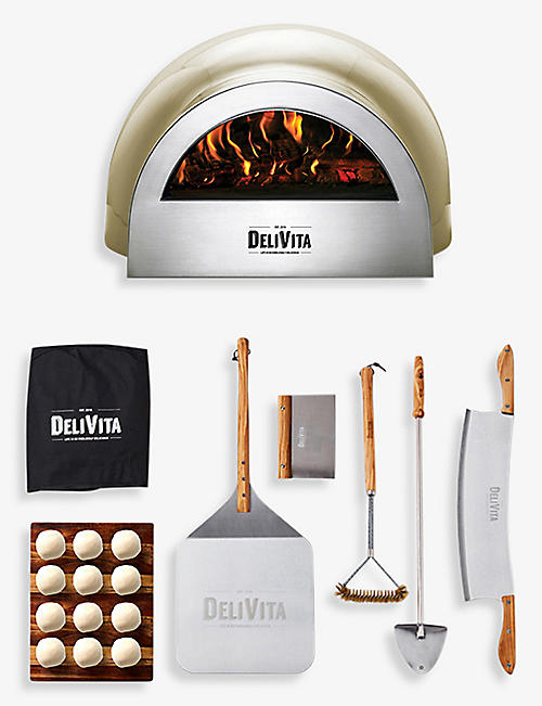 DELIVITA: Pizzaiolo Collection stainless-steel and stone wood-fire pizza oven 75cm