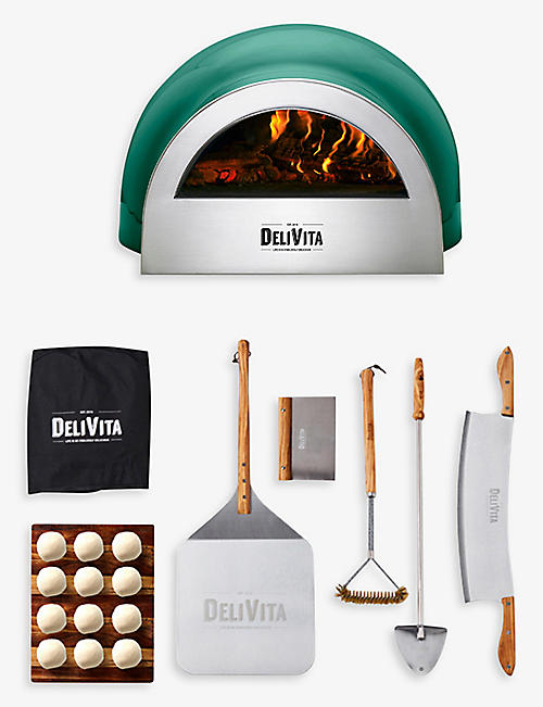 DELIVITA: Pizzaiolo Collection stainless-steel and stone wood-fire pizza oven 75cm
