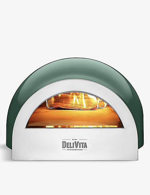 DELIVITA: The Emerald stainless-steel and stone wood-fire pizza oven 75cm