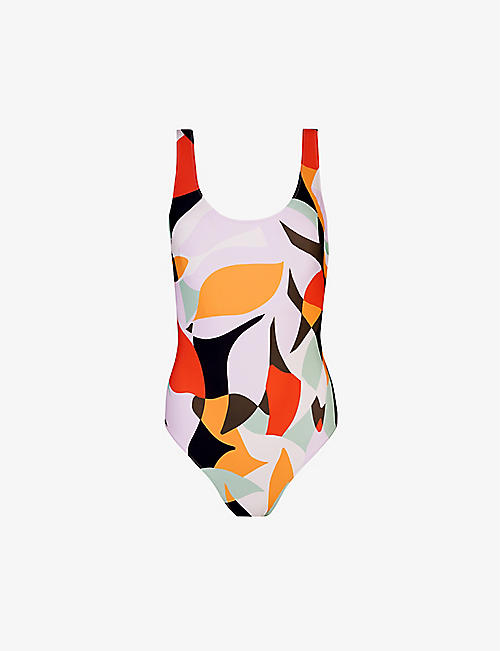 SWEATY BETTY: Tidal graphic-print stretch-recycled nylon-blend swimsuit