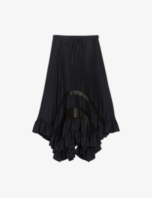 CLAUDIE PIERLOT: Selode sheer-panel pleated crepe midi skirt