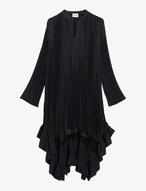 CLAUDIE PIERLOT: Riverso lace-panel pleated crepe midi dress