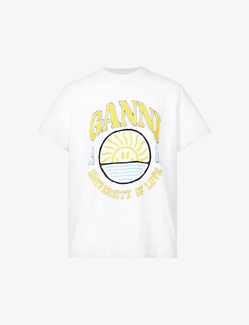 GANNI: University of Love graphic-print organic-cotton-jersey T-shirt