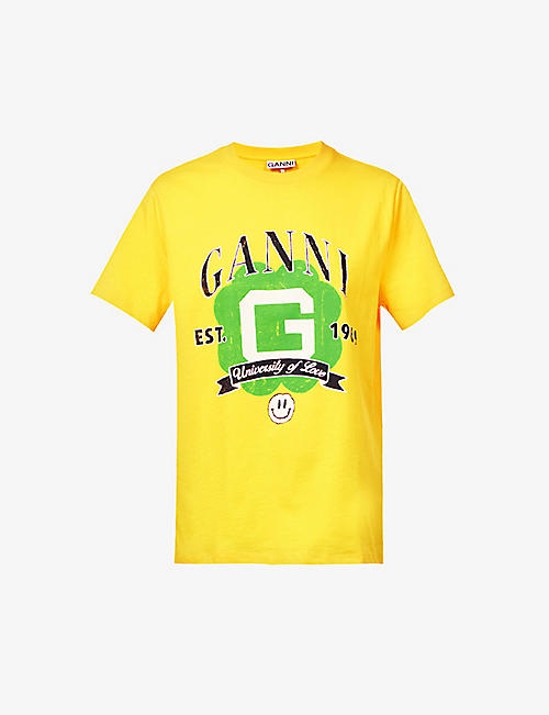 GANNI: University of Love graphic-print organic-cotton-jersey T-shirt