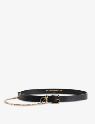 Shop Claudie Pierlot Women's Noir / Gris Alicante Chain-embellished Leather Belt