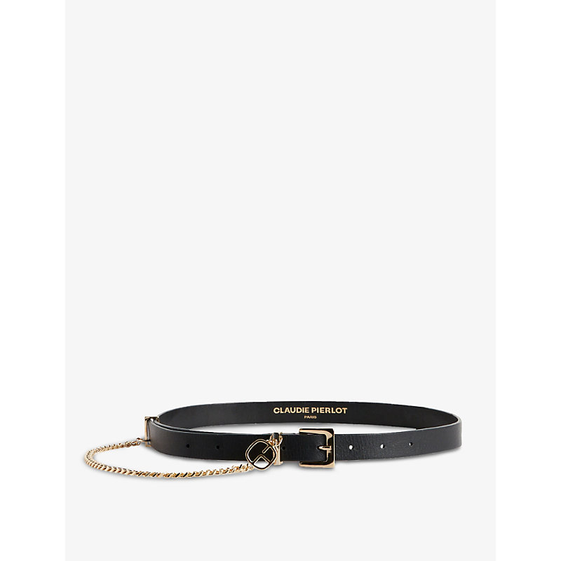 Shop Claudie Pierlot Womens Noir / Gris Alicante Chain-embellished Leather Belt