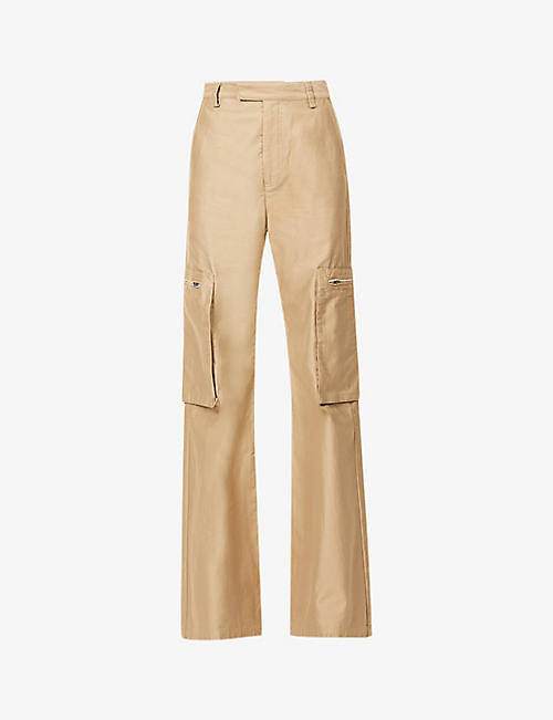 AMIRI: Zipperped-pocket relaxed-fit wide-leg high-rise cotton-blend trousers