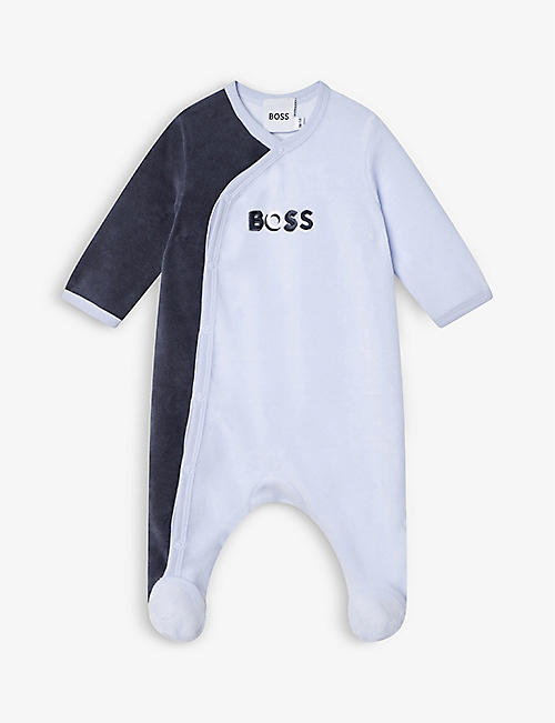 BOSS: Colour-block asymmetric-zip cotton-blend babygrow 1-12 months