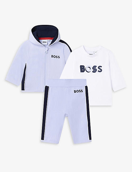 BOSS: Logo-print three-piece stretch cotton-blend set 1-18 months