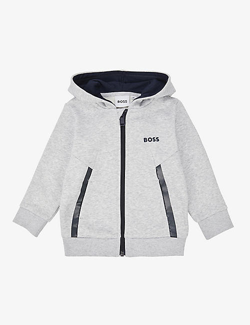 BOSS: Logo-print zip-up cotton-blend hoody