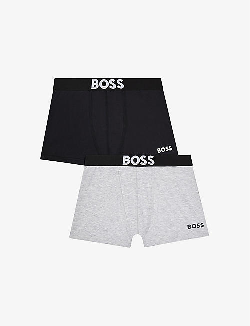BOSS：品牌标识弹力棉平角内裤两条装 4-14 岁
