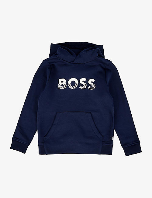 BOSS: Logo-print cotton-blend hoody 4-16 years