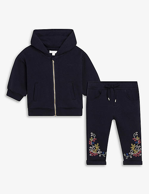 CHLOE: Logo embroidered brushed fleece cotton hoody and jogging bottoms 6-18 months