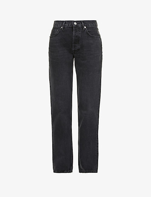 AGOLDE: Lana faded straight-leg mid-rise organic denim jeans