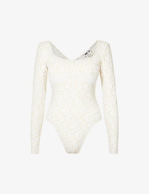 WOLFORD: Wolford x GCDS monogram-print scoop-neck stretch-woven body