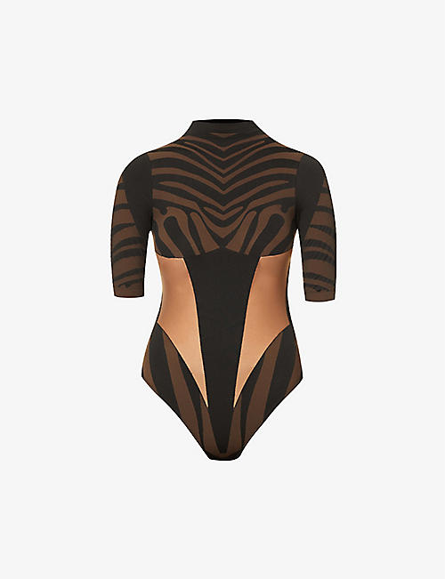 WOLFORD: Wolford x GCDS Animalier animal-print sheer-panelled stretch-woven body