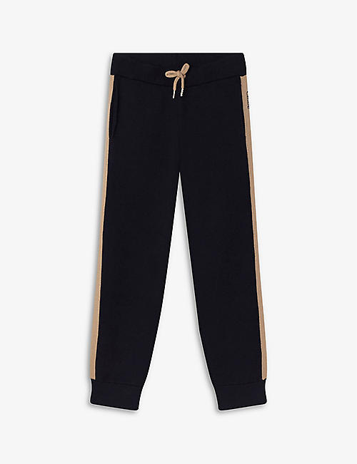 CHLOE: Contrast stripe knitted cotton jogging bottoms 8-14 years