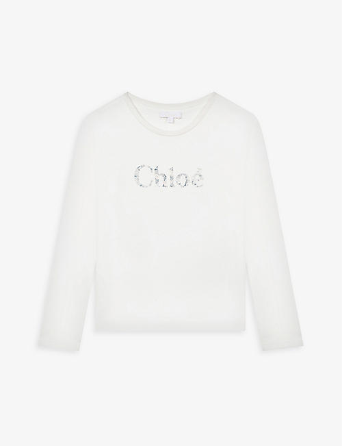 CHLOE: Marbled logo cotton-jersey top 4-14 years