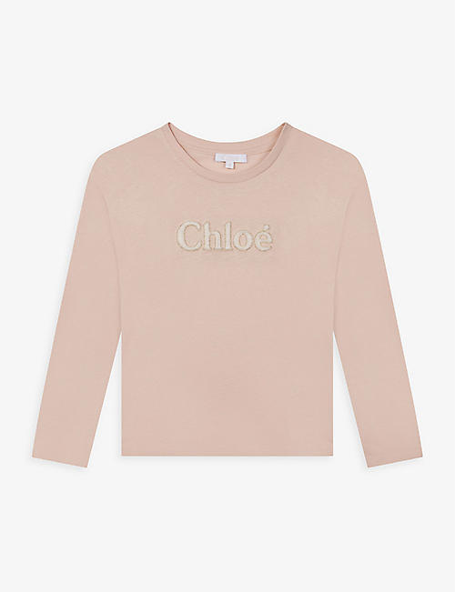CHLOE: Flocked logo cotton and wool-blend top 4-14 years