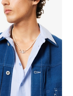 VIVIENNE WESTWOOD: Bas Relief Orb mini silver-toned brass and pearl necklace