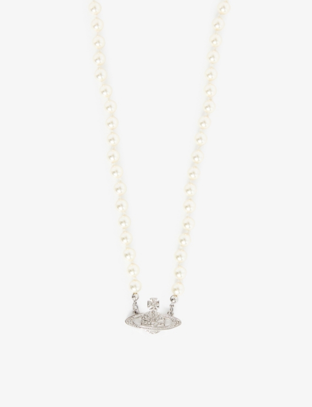 Bas Relief Orb mini silver-toned brass and pearl necklace