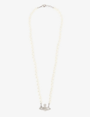 VIVIENNE WESTWOOD: Bas Relief Orb mini silver-toned brass and pearl necklace