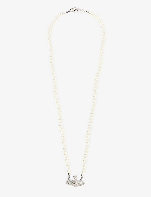VIVIENNE WESTWOOD: Bas Relief Orb mini silver-toned brass and pearl necklace