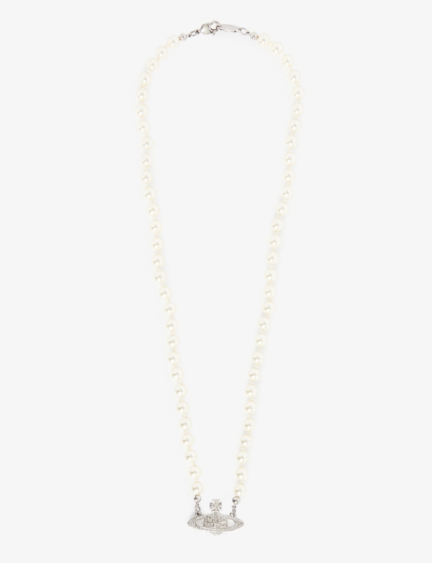 Bas Relief Orb mini silver-toned brass and pearl necklace